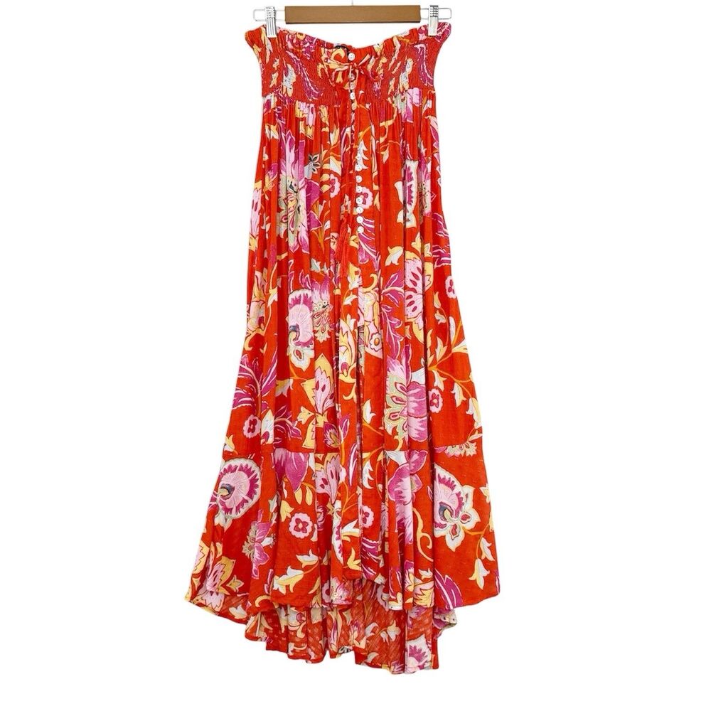 Rachel Roy  Maxi Skirt Women's XL Orange Floral Front Slit Causal Button